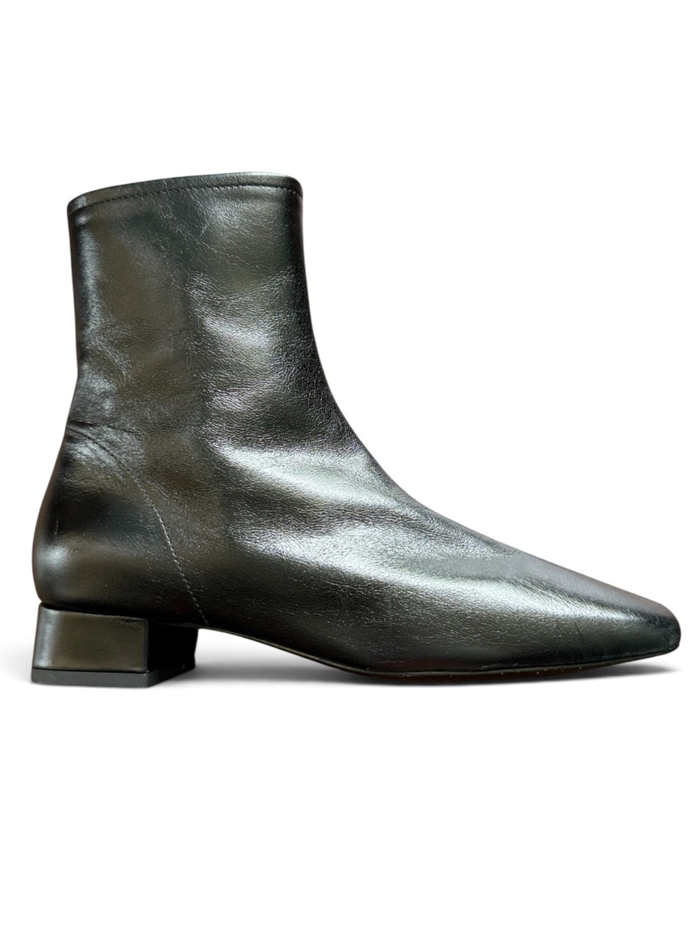 MANGO Black Leather Square-Toe Ankle Boot with Low Block Heel Size 6 NWT